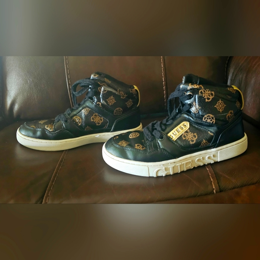 Guess Black and Gold High-Top Faux Leather Sneakers